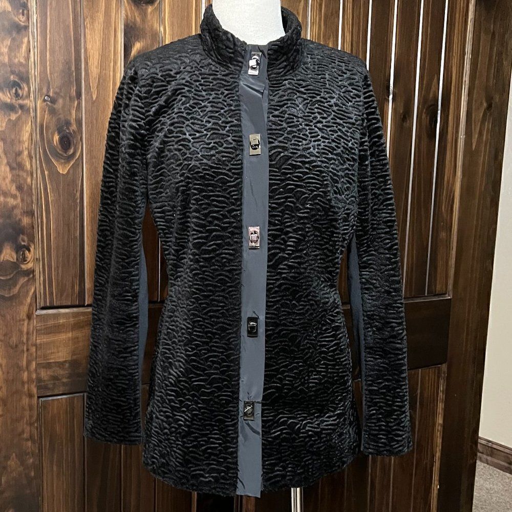 CAbi Carol Anderson by invitation Black Faux Fur Tunic Style Jacket Size Small